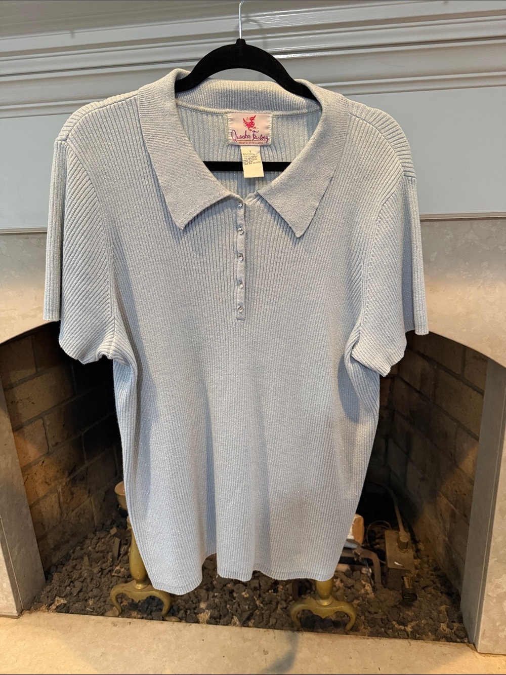 Quacker Factory Light Blue Ribbed Polo Button-Front Top size large